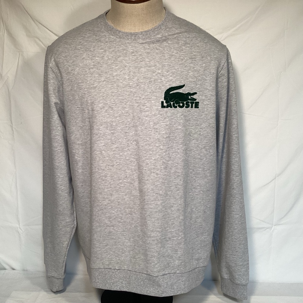 Lacoste Light Gray Crewneck Sweatshirt Velvet Croc Logo Men’s Size XL